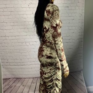 Abstract Ikat Long Sleeve Turtleneck Dress